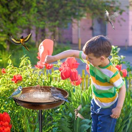 iCHKED 38In Freestanding Bird Bath for Outside, Detachable Birdbaths with Metal Stake, Bird Bath Feeder Bowl for Outdoors Garden Patio Yard Lawn,Sturdy Upgraded 5 Pronged Base (Vintage Bronze)