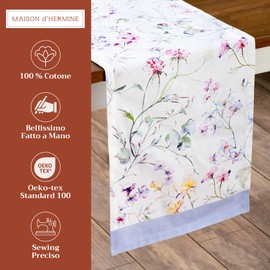 Maison d' Hermine Table Runner, 100% Cotton, Decorative Washable Easter Tablecloth for Home, Kitchen, Dining Room, Cocktail Parties and Camping - Summer Floral - Spring/Summer (50 cm x 150 cm)