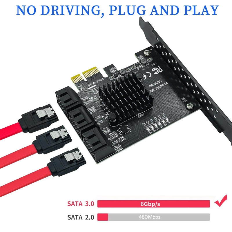 PCIe x1 SATA Card 6 Ports PCIE 3.0 SATA Expansion