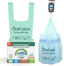 Compostable Trash Bags with handle-tie,Garbage Bags, 2.6 Gallon,Food Waste Bags,Small trash bags for compost bin kitchen,Certified by BPI and OK Compost (2.6G-50count)