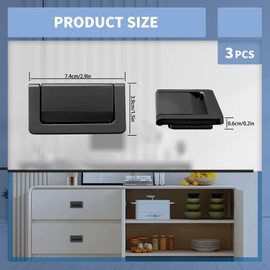 Thatyro 3 Packs 2.9" Invisible Drawer Flush Pull Handle with Screws, Zinc Alloy Concealed Flush Ring Pull, Hidden Recessed Furniture Grip Hardware for Cabinets Closets Cupboard Door (Black)