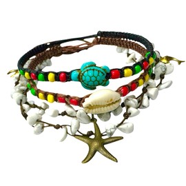 LAVIP Beach Anklet Set with Turquoise Turtle, Cowrie Shell, Starfish Charms, Colorful Beads, White Stone Braided Ankle Bracelet