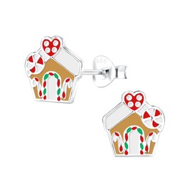 Christmas Gingerbread House Earrings .925 Sterling Silver Ginger Bread