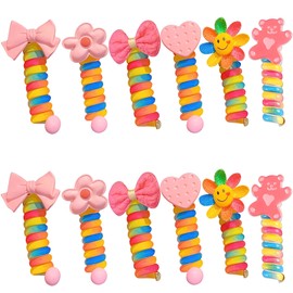 Colorful Telephone Wire Hair Bands for Girls 12 Pcs, Multicolor Braided Stretchy Spiral Hair Ties, Phone Line Hair Ties for Girls Cute Ponytail Hair Accessories