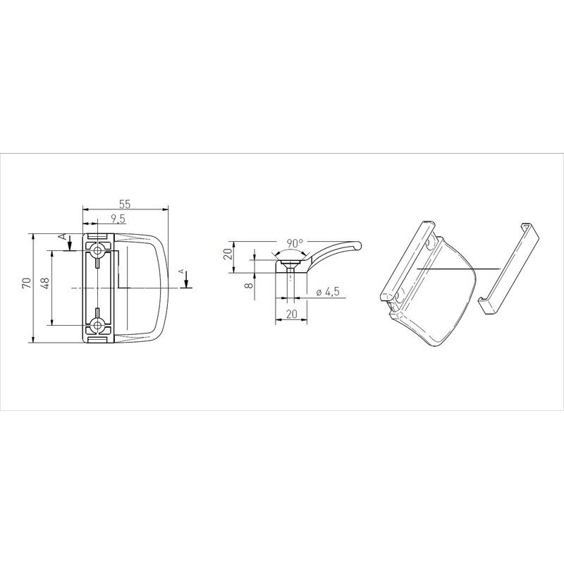 CC-Shopping Balcony Door Handle 911 Rounded Design in Plastic UV-Stabilised