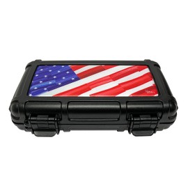 Cigar Caddy Travel Humidor, Art by Charlie Turano III, 5 Cigar Capacity, Waterproof to 100 Feet Deep, Airtight, 1 Humidifier Disc in Lid, Stainless Steel Latch Hinges, USA Flag