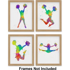 CheerLeader Abstract Art Wall Print 8 x 10" Set of 4 Unframed, White Background, Perfect for for CheerLeaders, Coaches and Lovers of Cheerleading