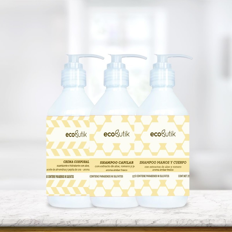 Crema humectante, Shampoo capilar y Shampoo para manos y cuerpo,