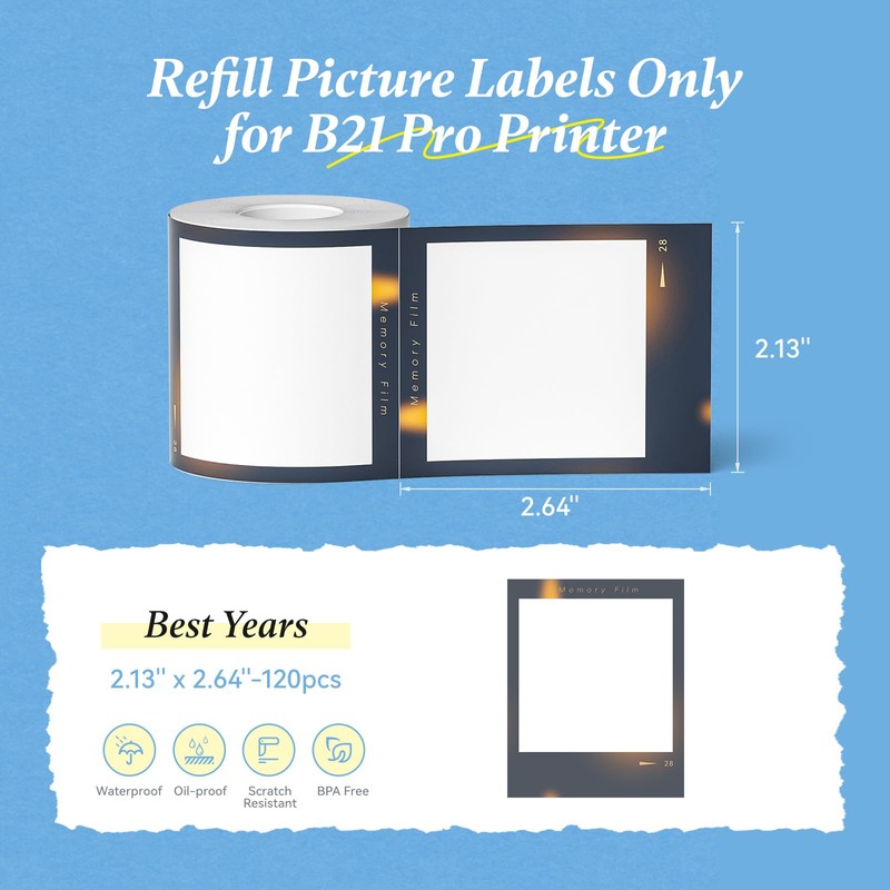 NIIMBOT Photo Papers Only for B21 Pro 300DPI Label Maker,