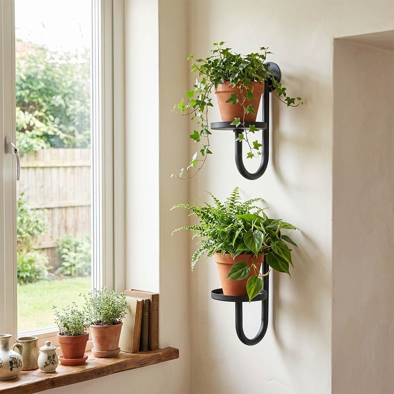 Wall Plant Holder Set of 2 for Outdoor, Metal Hanger