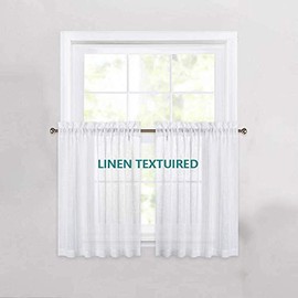 Cozynight White Sheer Tier Curtains 36 inch Length Linen Curtain Sheers Transparent Half Window Curtains Kitchen Tiers Bathroom Small Curtains Cafe Curtains Light Filtering Rod Pocket 2 Panels