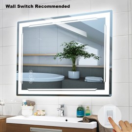 M LTMIRROR 24'X32' LED Bathroom Mirror with Lights, Built-in Bluetooth Speaker, Anti-Fog Dimmable 3 Lights Setting Backlit + Front Lit, Lighted Vanity Makeup Wall Mirrors, Shatter-Proof IP65 Waterproof