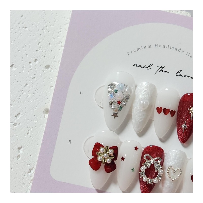 Holly Love Christmas ❤️ Handmade Nail Tips - Short Ballerina