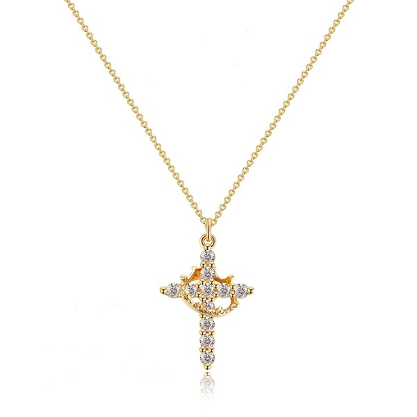 BNREOZA 1 Piece Diamond Set Cross Necklace with Twisted Crown,