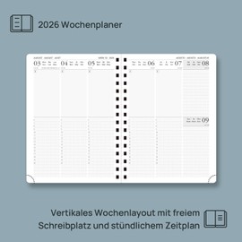 POPRUN Calendar 2026 Book Calendar 21.5 x 16 cm, 17-Month Diary Ring Binder (Jan.2026-Dec.2026), Weekly Planner 2026 Hardcover with Plastic Ruler, 80 GSM Paper - Black
