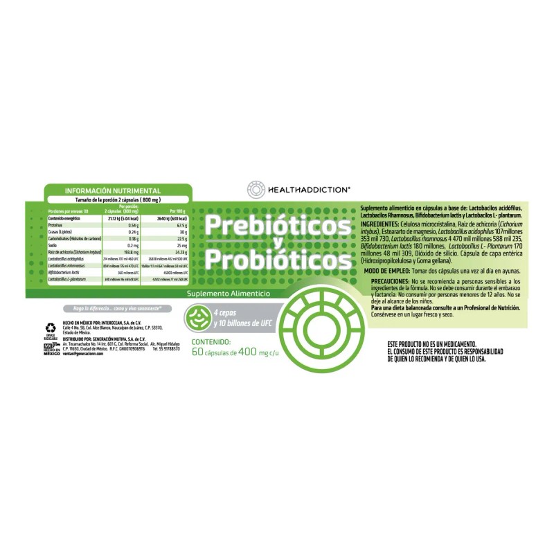 Healthaddiction Pack Probióticos Prebióticos Cepas Billones Ufc Suplemento Alimenticio Fos