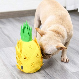 MATCHI Juguete Interactivo de Peluche en Forma de Piña: Estimulación de Olfato y Entrenamiento de IQ para Perros y Gatos, con Espacio para Premios y Silbato Chillón