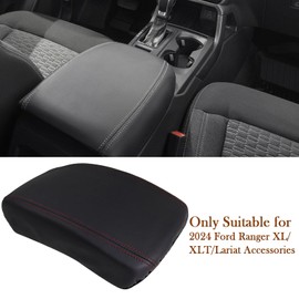 ciizssria Car Armrest Fit 2024 Ranger Armrest Cover for Ford Ranger 2024 Accessories,Leather Center Console Cover Protector Compatible with 2024 Ford Ranger XL/XLT/Lariat(Red Stitches)