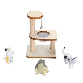 Cat Figurine Playset Miniature Cat Climbing Frame Cat Models DIY Assembly Adorable Cat Tree Interactive Dollhouse Toys for Cat Lover Transparent Cover Type