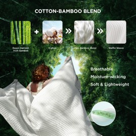 Bedsure Cooling Cotton Waffle Queen Size Blanket - Lightweight Breathable Spring Blanket of Rayon Derived from Bamboo for Hot Sleepers, Luxury Throws for Bed, Couch and Sofa, Ivory, 90x90 Inches | Bedsure
