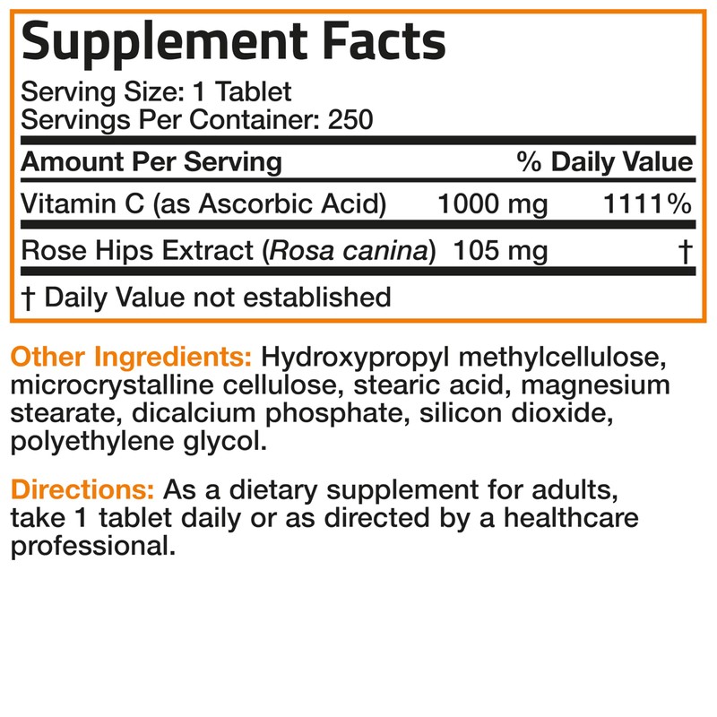 Bronson Vitamin C 1000 mg with Rose HIPS Sustained Release,