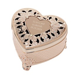 THINGS REMEMBERED Engraved Gold Heart Anastasia Clover Jewelry Box (Free Customization)