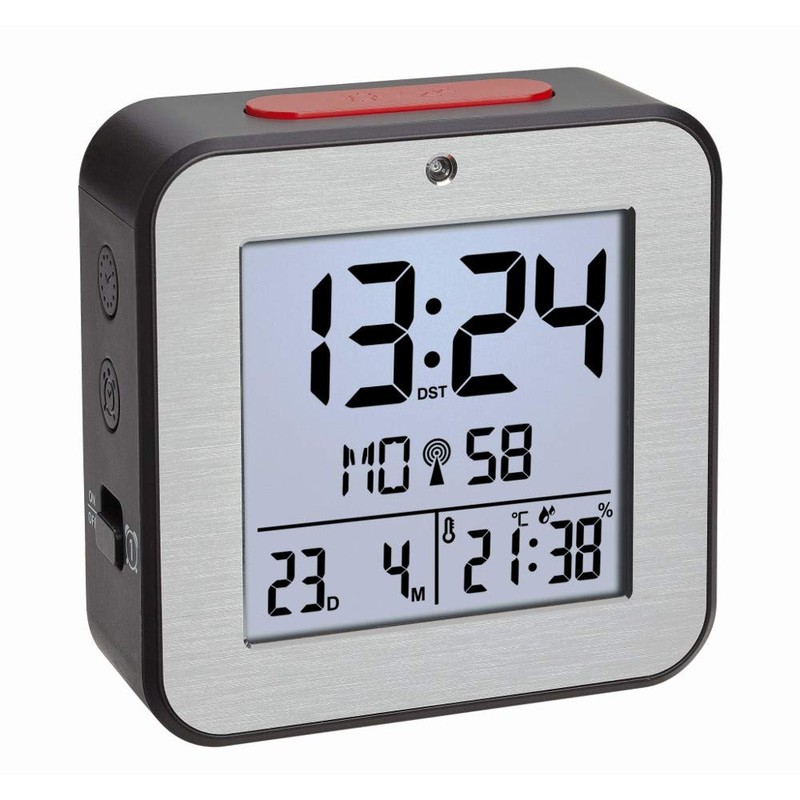 TFA Dostmann 60.2547.54 Digital Radio-Controlled Alarm Clock with 2 Alarm