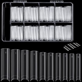 500 Pcs Extra Long No C Curve XXL Square Tapered, No Trace Straight, Half Cover False Clear Nails Tips Set for Nails Salon and Home DIY French Nail Design