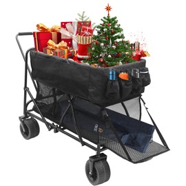 Nice C Wagons Carts Foldable, Collapsible Wagon, Folding Double Decker Wagon, Wagon, 400L Large Capacity, 450Lbs Heavy Duty Foldable Wagon, 47‘’ Extendable Wagon Cart, 4" Wide Large All Terrain Wheels