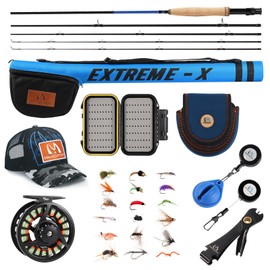 Maxcatch Extreme-X Fly Fishing Rod and Reel Combo, 3-8wt Complete Starter Fishing Kit with Fly Box, Flies, Rod Clip Holder, Rod Case, Extra Tip Section (5wt-9' 4pc Rod, 5/6wt Reel)