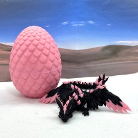 Crystal Winged Dragon with Dragon Egg, 3D Printed Articulated Dragon with Wings, Black and Pink Crystal Winged Dragon, Fidget ADHD Autism Toy CW003-PE
