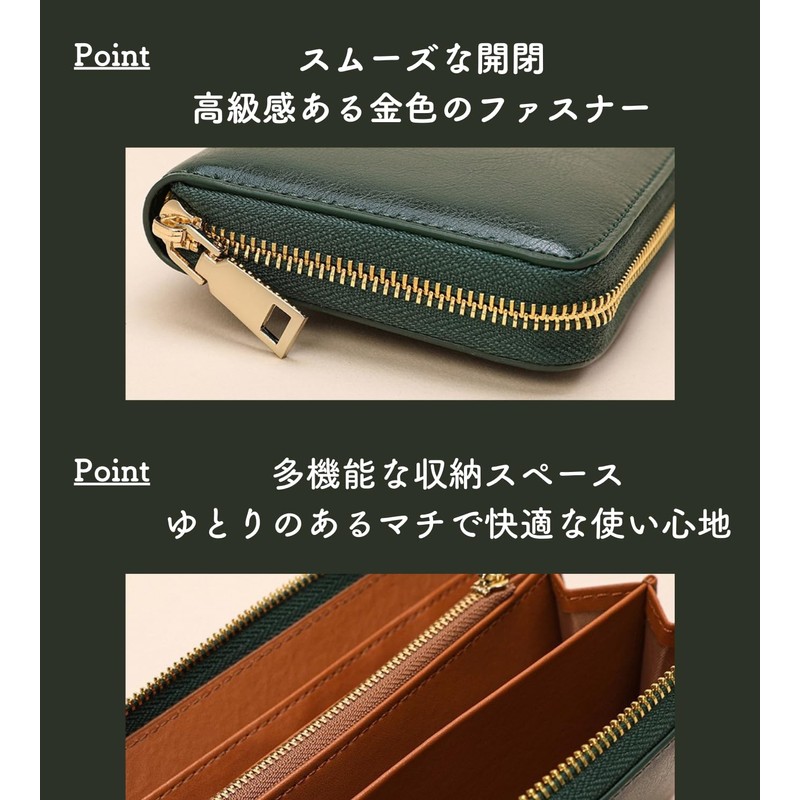 Airstellia Men's Long Wallet, Genuine Leather, Large Capacity, Cowhide Leather,