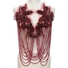 JRYYR Handmade Tassel Rhinestone Applique,Rhinestone Bodice Applique,Burgundy Rhinestone Applique for