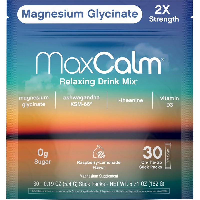 Max Calm Relaxing Drink Mix | Raspberry-Lemonade Flavor | Magnesium