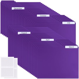Moinchore 48 Pack Colored Plastic File Folders Sturdy 1/3 Tab File Folders Letter Size Manila Folders 8.5 x 11 Inch Folders with Tabs and Sticky Labels for Office Home Supplies(Purple)