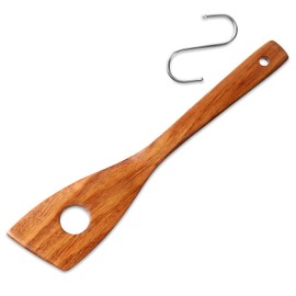 kicoriya Wooden Spatula, Spatula, Slotted Spatula, With S Hooks for Easy Storage, Holes, Brown
