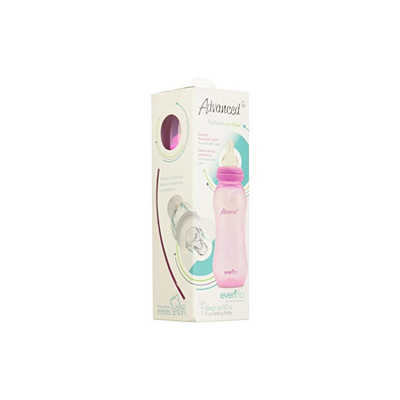 Evenflo Advanced Biberón Anticólicos, Cuello Estándar, Rosa, Silicón Libre de