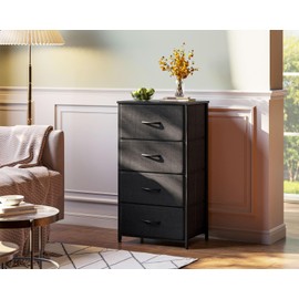 AODK Dresser for Bedroom with 4 Storage Drawers, Small Dressers Chest of Drawers Fabric Dresser with Sturdy Steel Frame, Black