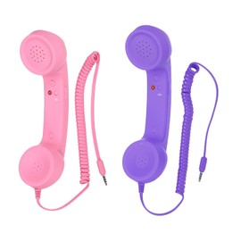 sourcing map 2 Pack 3.5mm Retro Telephone Handset Telephone Receiver MIC Microphone Speaker Anti Receivers for Microphone Speaker Pink,Purple