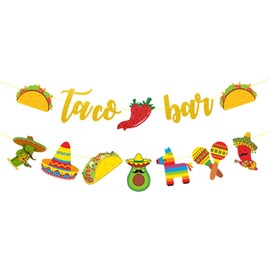 Taco Bar Banner and Fiesta Garland for Mexican Party Decorations | Papel Picado Style Sombrero Cactus Maraca Donkey Hanging Decor for Cinco de Mayo, Birthday, Fiesta Celebration