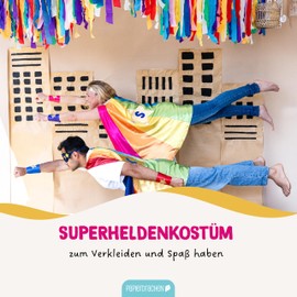 Papierdrachen Women's Superhero Costume - Rainbow Star - Heroines Design - Complete Set Cape Cuffs Tiara - Fancy Dress - Action and Fantasy - Carnival and Fancy Dress