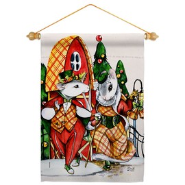 Angeleno Heritage Holiday Mouses Garden Flag Set Wood Dowel Winter Christmas Santa Marry Xmas Present Reindeer Season Wintertime Snow House Decoration Banner Small Yard Gift Double-Sided, Made in USA