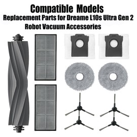 Replacement Parts for Dreame X40 Ultra / L10s Pro Ultra Heat / L10s Ultra Gen 2 Robot Vacuum Accessories 1 Main Brush 4 Side Brush 2 Filter 2 Mop Pad 2 Dust Bags