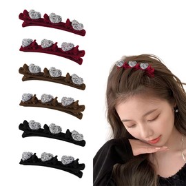 Heart Braided Hair Clips for Women Red Brown Black Hair Clip for Girls Nonslip Hair Accessories for Women Shiny Duck Billed Hair Clips for Girls 6 PCS Braided Hair Barrettes for Thick Thin Hair