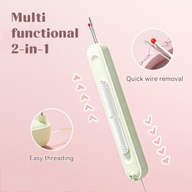 2 in 1 Needle Threader Seamless Ripper, Needle Threader and Seam Ripper Tool, Automatic Needle Threading Auxiliary Device for Hand Sewing, 2 Pack/Green + Purple