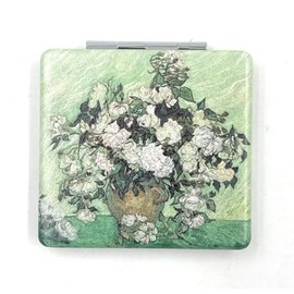 Espejo de rosas compacto con diseño de flores verdes, diseño de Van Gogh, para niñas, pequeño lápiz labial, con aumento plegable, para monedero, tamaños dobles