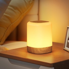 NIBSHOOM NIBSHOOM Bedside lamp touch dimmable, LED night light for children, warm light modes & 256 RGB colors, night lamp with timer memory function, wood grain table lamp without cable for children's room living room