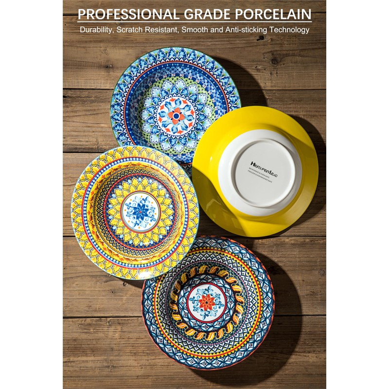 Soup and Pasta Bowls/Plates Set of 4-18 Oz Wide Rim,
