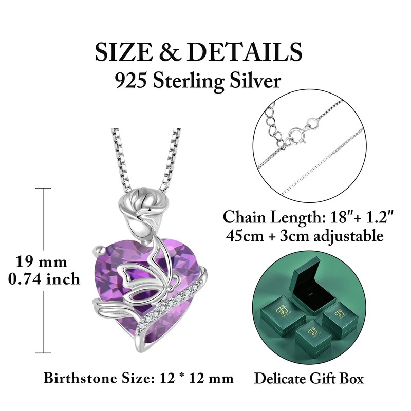 FJ February Birthstone Necklace for Women 925 Sterling Silver Amethyst