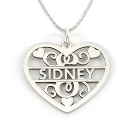 AJ's Collection Sterling Silver Fancy Heart Initial and Name Necklace. Choice of 925, 14k Gold Plate, or Rose Gold Plate Over Sterling Silver